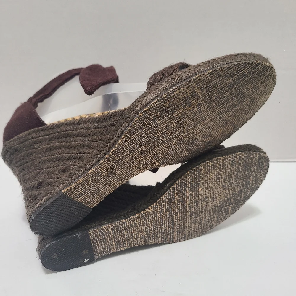 Tommy Hilfiger Open Toe Ankle Tie Wrap Brown  Wedge‎ Sandal Womens Size 11